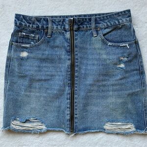 American Bazi Blue Distressed Mini Skirt
